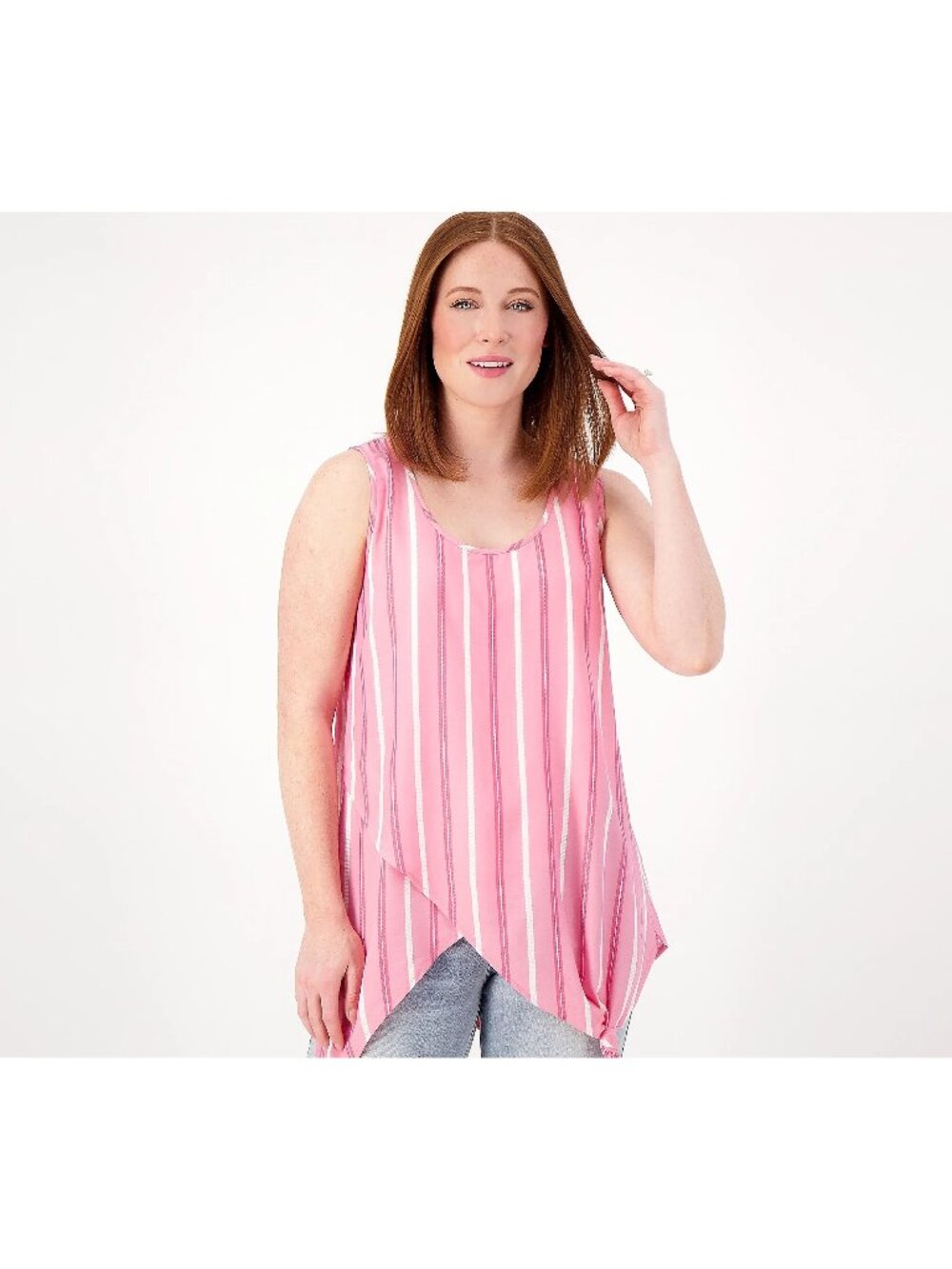 Attitudes by Renee Tank Top Size 2X Printed Knot Hem Watermelon Pink White NEW